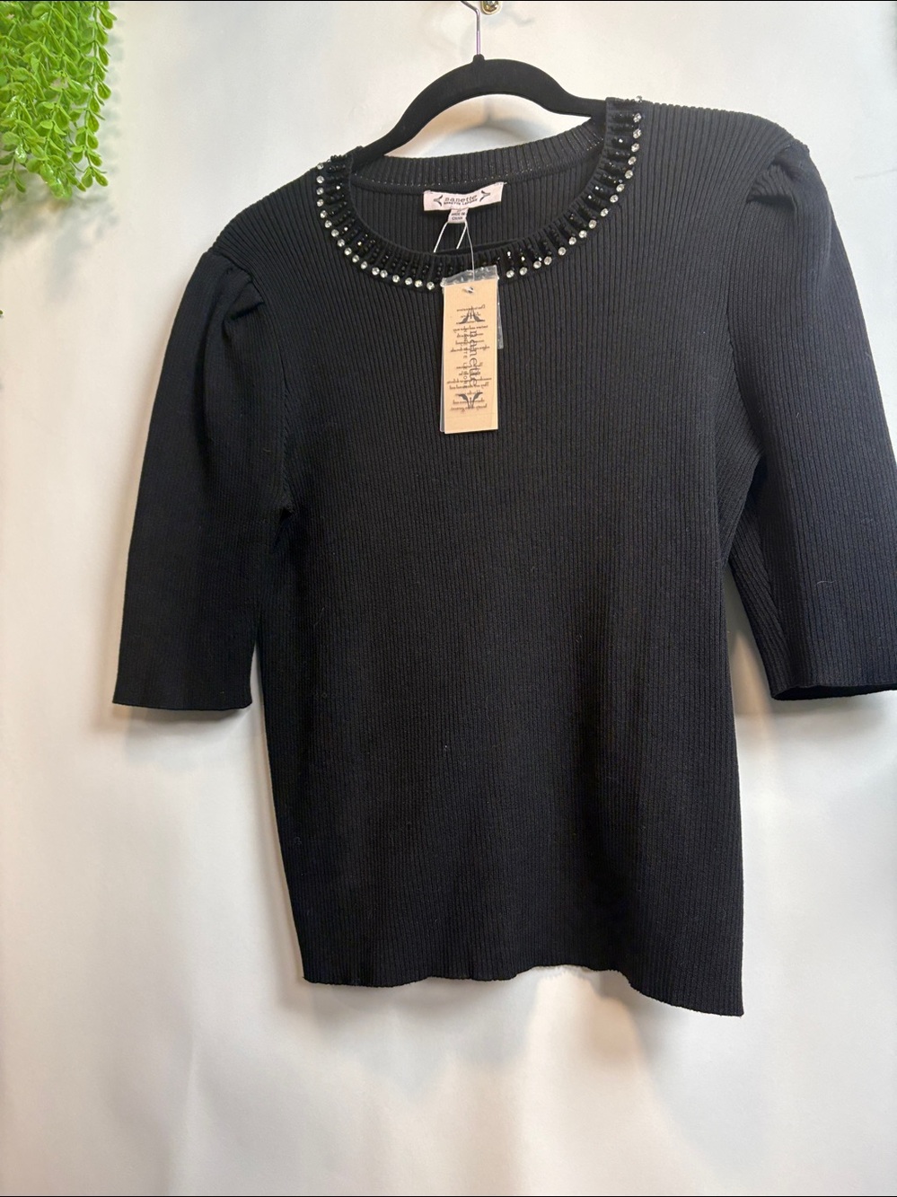 Nanette Lepore Black Sweater with Embellished Neckline